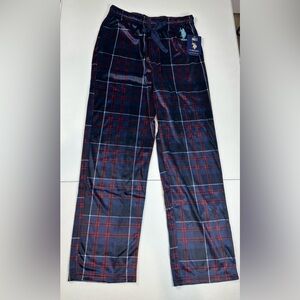 US Polo Assn Sleep Pants Mens Medium Navy Red Plaid Fleece Lounge Pajama Bottoms